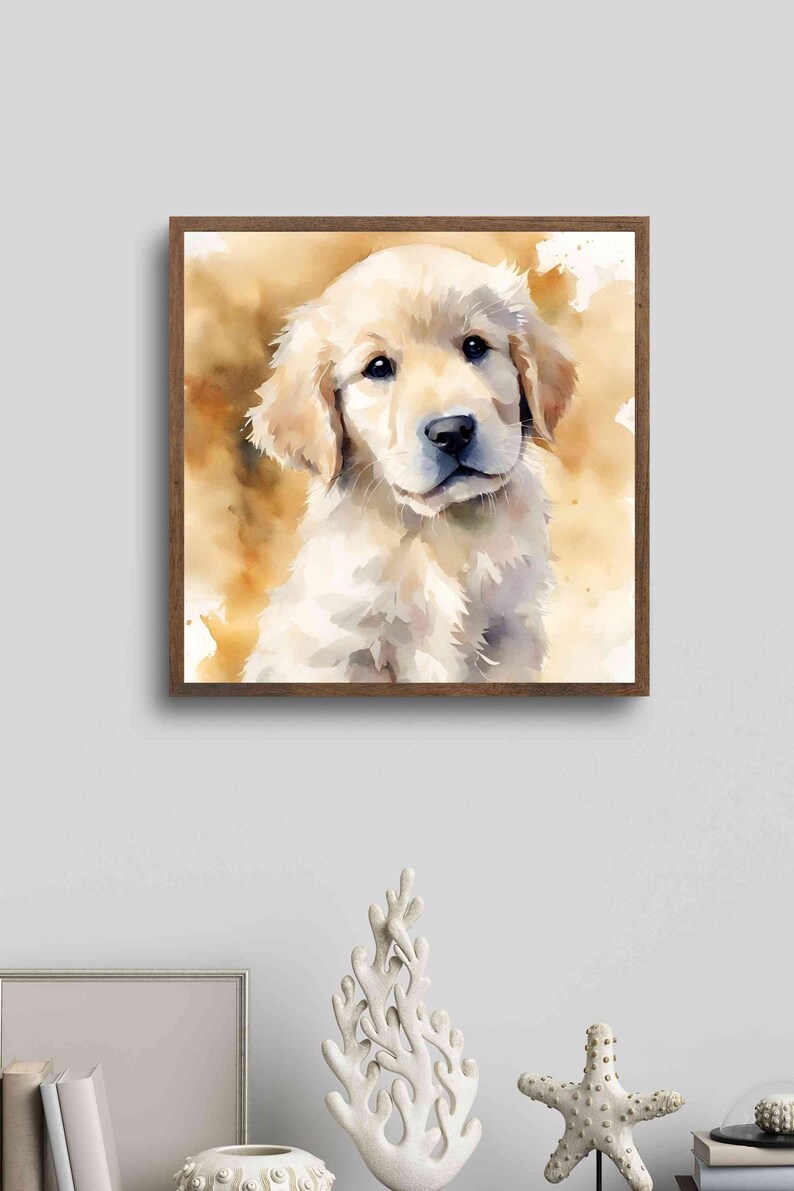 Golden Retriever Puppy Watercolour Print, Golden Retriever, Golden ...