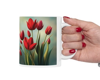 Red Tulips Ceramic Mug