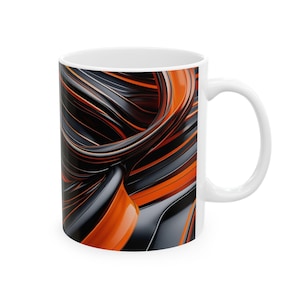 Black and Orange Coffee Mug, Orange Stripes Coffee Mug, Stripes Design Ceramic Mug, (11oz, 15oz)