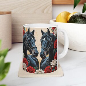Vintage Horses Coffee Mug, Black Horses Coffee Mug, Gift For Horse Lover, Vintage Ceramic Mug, (11oz, 15oz)