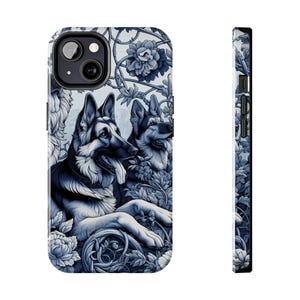 German Sheperd Toile De Jouy Phone Case, Dogs Blue Toile De Jouy Phone Case, Dog Lover Gifts, Tough Phone Cases