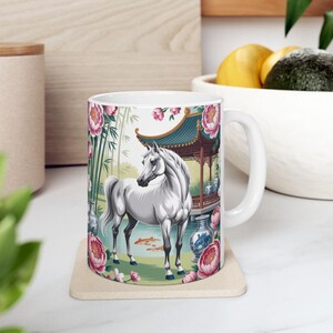 Horse Chinoiserie Coffee Mug, Gift For Horse Lover, Floral Horse Ceramic Mug, (11oz, 15oz)