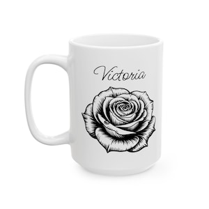Personalized Coffee Mug, Personalized Rose Mug, Ceramic Mug, (11oz, 15oz)