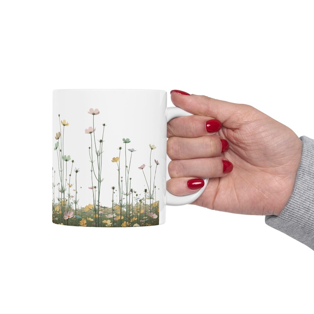 Wildflowers Coffee Mug, Minimalist Floral Mug, Ceramic Mug, 11oz, 15oz ...