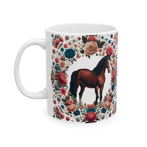 Horse Toile De Jouy Coffee Mug, Horse Lover Coffee Mug, Ceramic Mug, (11oz, 15oz)