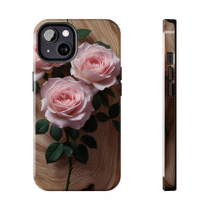 Pink Roses iPhone Case, Wood Floral Phone Case, Aesthetic Samsung Case, Tough Phone Cases