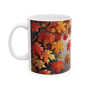 Maple Leaves Coffee Mug, Fall Mug, Autumn Coffee Mug, Ceramic Mug, (11oz, 15oz)