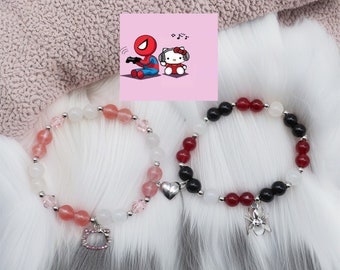 Spiderman Miles Morales & Hello Kitty Matching Couple Beaded Bracelets,Y2k Aesthetics Gift, Unique Gift for Her/Him