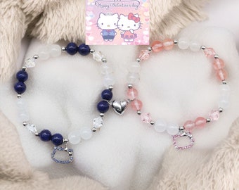 Pulseras a juego de Hello Kitty, regalo de estética Y2K, regalo para ella/él, regalo hecho a mano, pulseras de corazón magnético