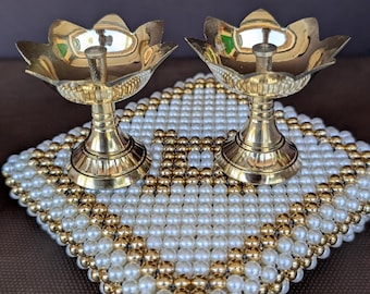 Brass Lotus Diya Lamp with Stand: Indian Puja Oil Lamp, Traditional Brass Diya, Small Decorative Diya for Home Temple, Meditation Diya