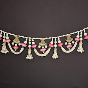 Handcrafted Floral Pearl Toran : 50&quot; , Decorative Door Hanging, Indian Festive Décor, Diwali Decoration, House Warming Gift, temple decor