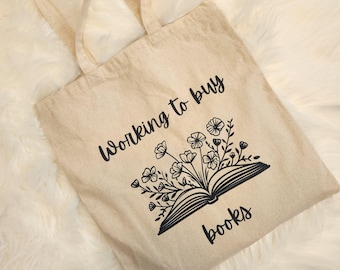 Bookish Tote Bag: Floral Book Design, Cotton Canvas Shoulder Bag
