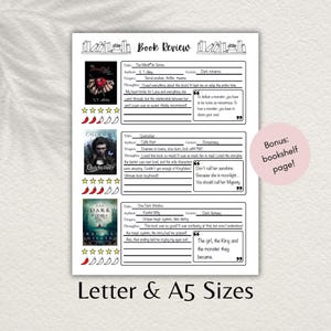 Modello di recensione del libro, PDF stampabile, diario di lettura, registro, book tracker, valutazione delle spezie, modello di scaffale, registro digitale, Goodnotes