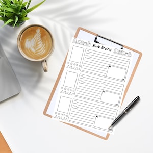 This book review template comes in two sizes, letter and A5 sizes. Track 3 books on one page, include book cover, star rating, spicy level and book details, such as tropes, genre and favorite quotes. Bonus, printable bookshelf.