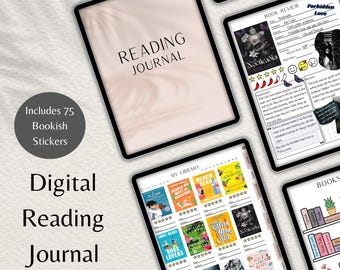 Digitales Lesetagebuch, Book Tracker, Tagebuch, Bücherregal, Buchkritik Vorlage, Sticker für GoodNotes iPad, Notability