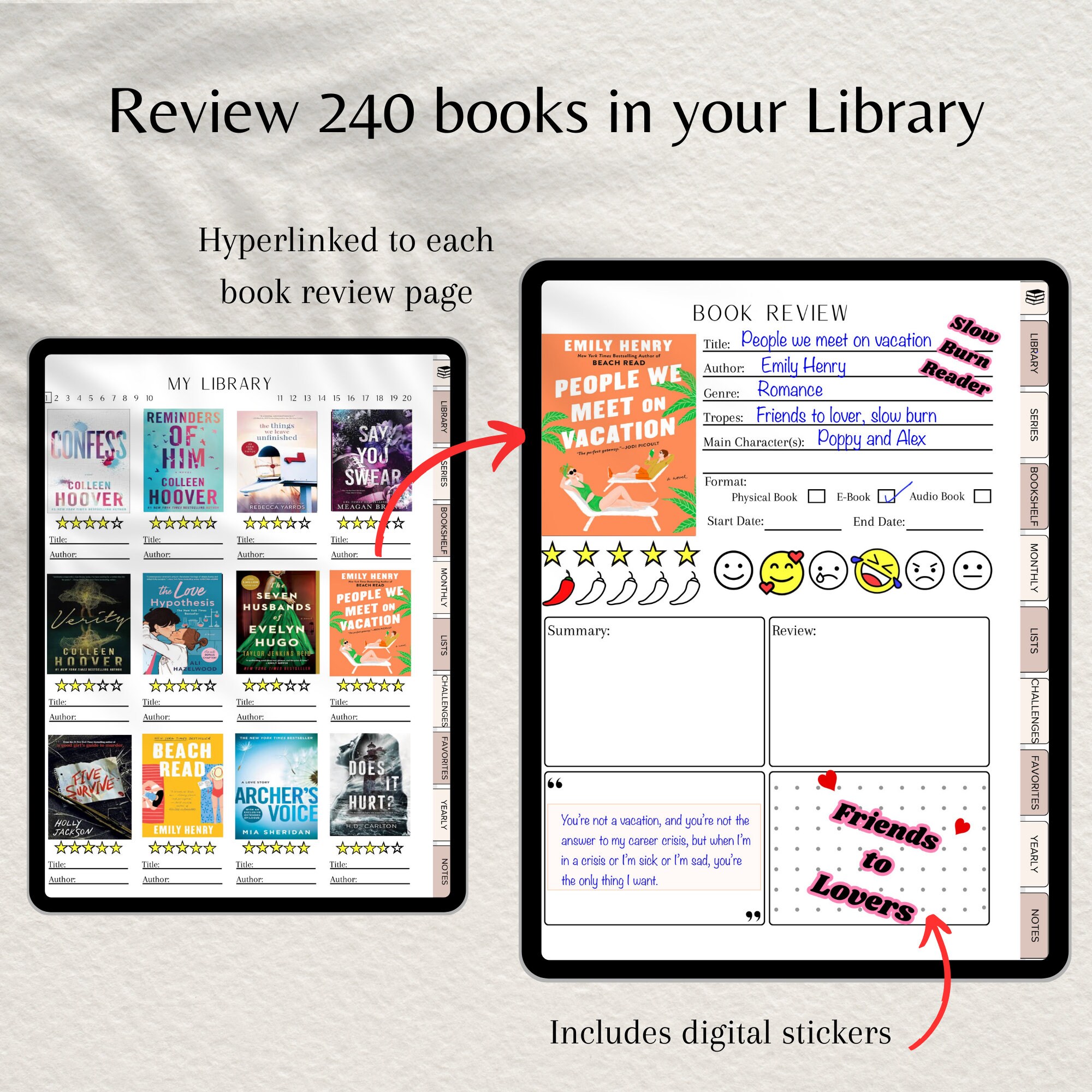 Digital Reading Journal, Book Tracker, Log, Bookshelf, Book Review ...