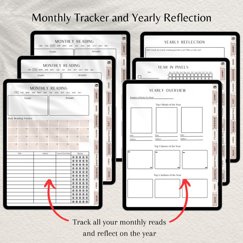 Digital Reading Journal, Book Tracker, Log, Bookshelf, Book Review ...