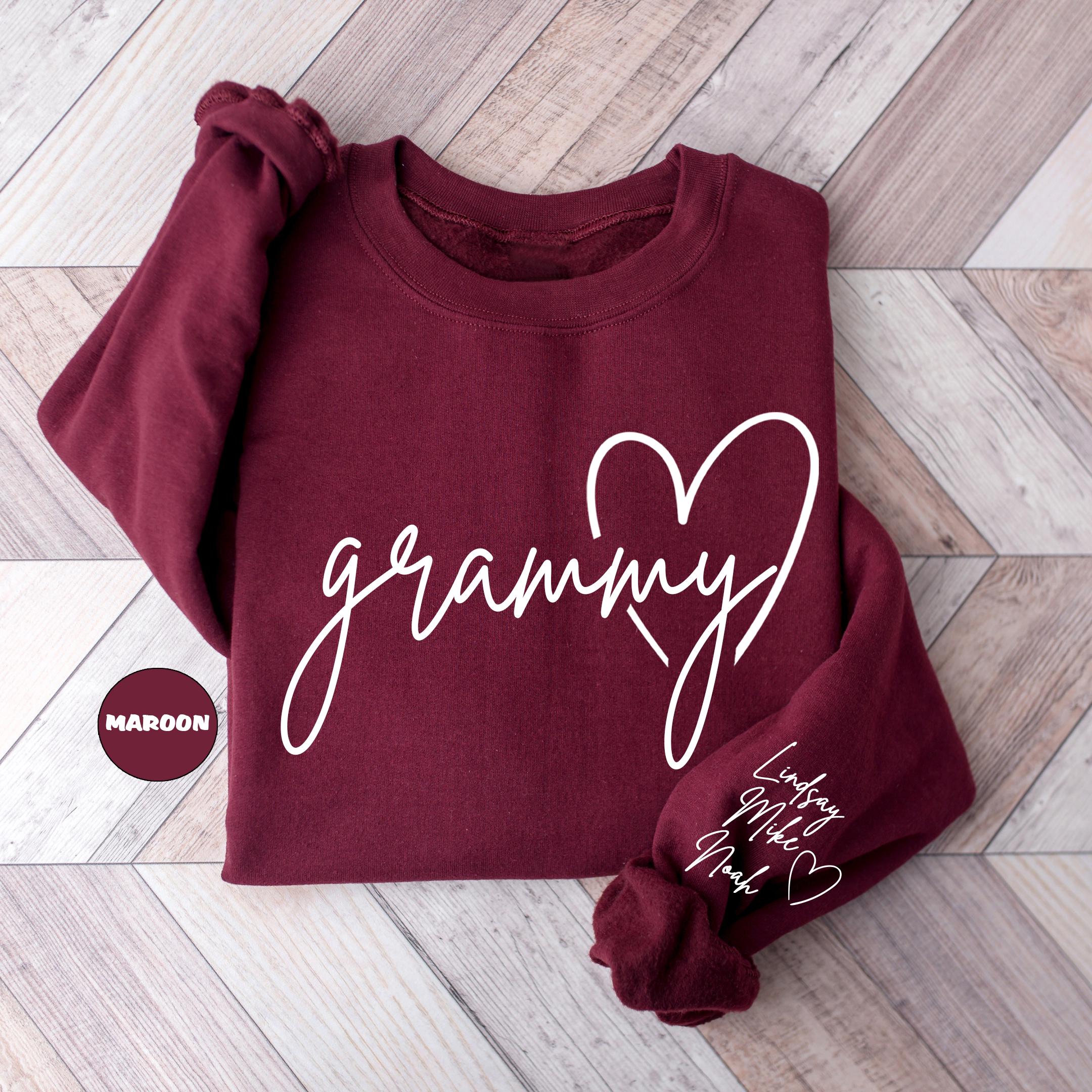 Personalized Grammy Sweatshirt, Custom Grandma Hoodie, Cute Granny Outfit With Grandkids Names On Sleeve, Grandma Clothing, Birthday Gifts