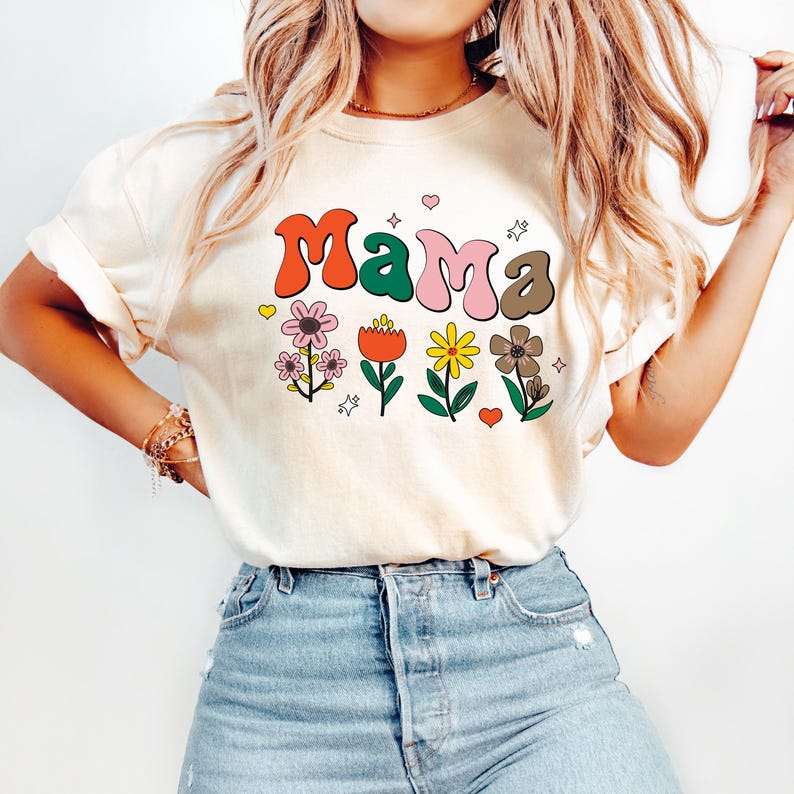 Comfort Colors Mama Shirt: Floral Momma Tee, Pregnancy Gift image 1