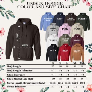 a women's hoodie size chart with the measurements