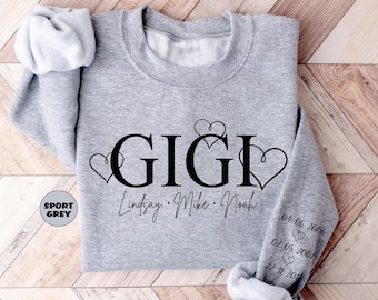 Personalized Gigi Sweatshirt: Grandkid Names & Birthdates Grandma Gift