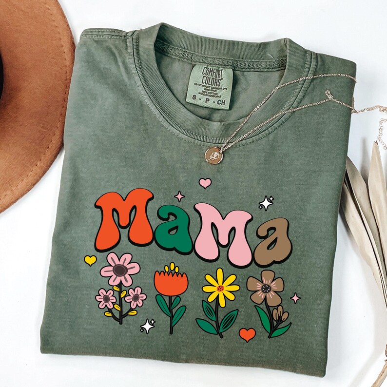 Comfort Colors Mama Shirt: Floral Momma Tee, Pregnancy Gift image 2
