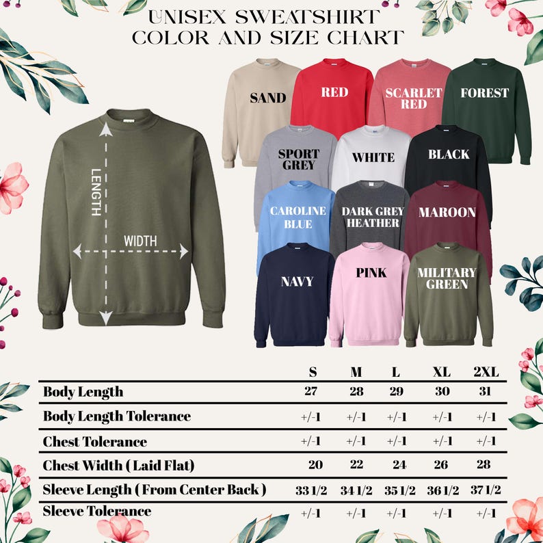 a graphic of a sweatshirt with different colors and sizes