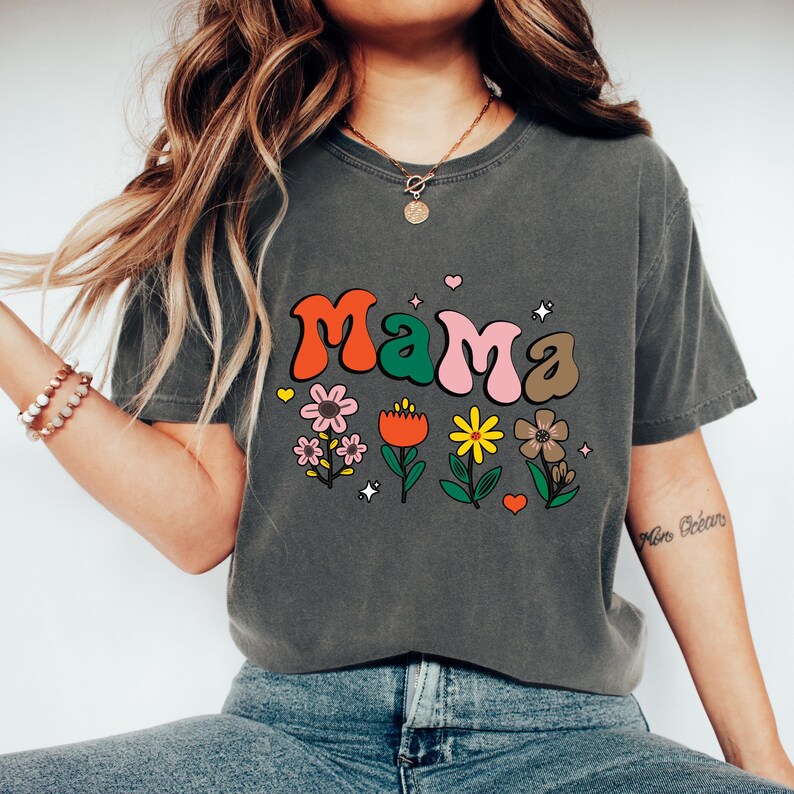 Comfort Colors Mama Shirt: Floral Momma Tee, Pregnancy Gift image 4