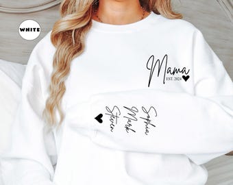 Custom Mama Sweatshirt: Personalized Kids Names Sleeve, New Mom Gift