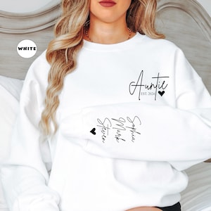 Sudadera personalizada para tía: nombres personalizados para sobrinos y sobrinas, revelación de embarazo imagen 4