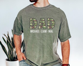 Custom Dad Comfort Colors® T-shirt, Personalized Daddy Shirt With Kids Names, Papa Birthday Tee Gift, New Dad Outfit, Fathers Day Shirt Gift