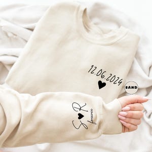 Personalized Date Sweatshirt With Initials On Sleeve, Custom Couple Hoodie, Anniversaries Outfit, Matching Valentines Clothing, Wedding Gift