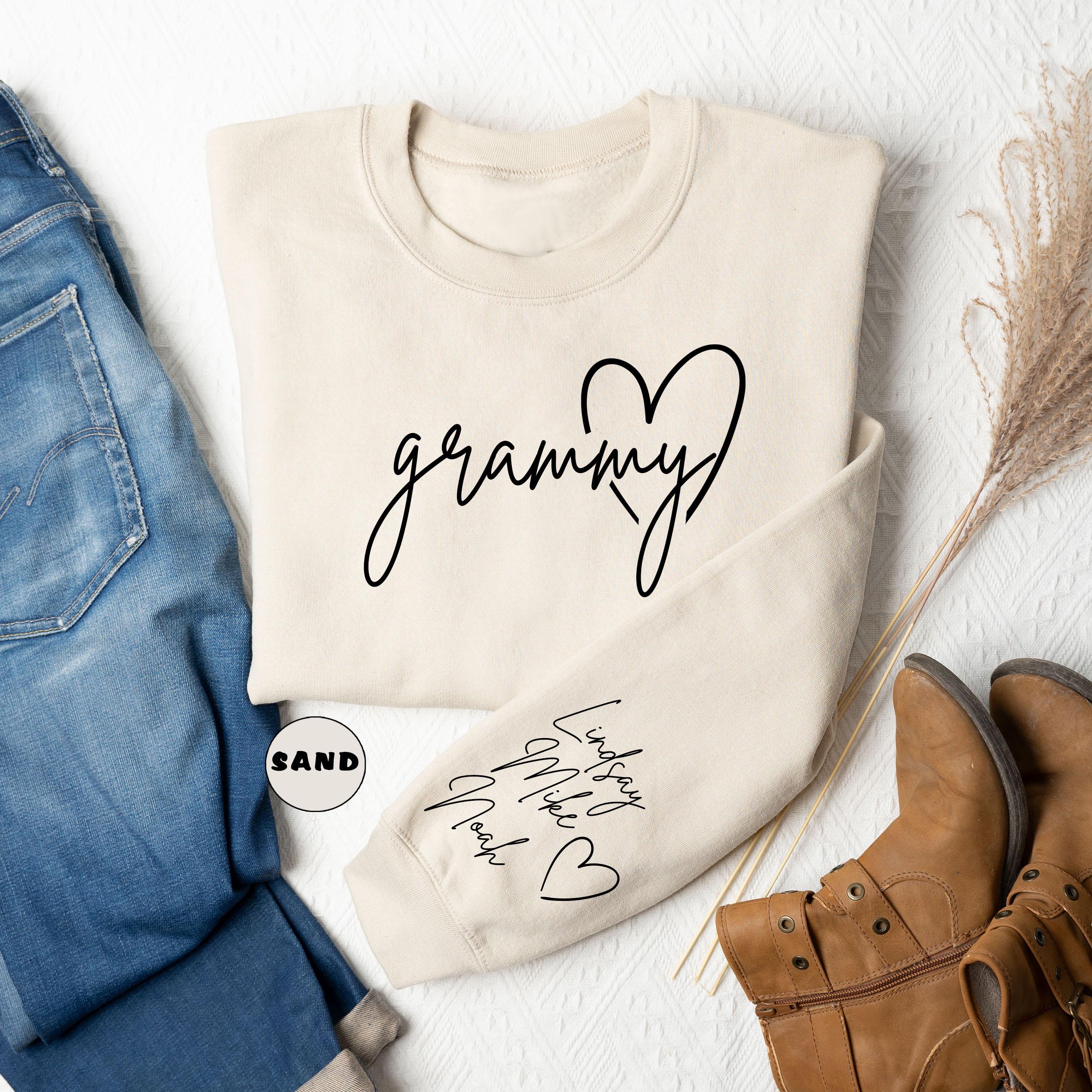 Personalized Grammy Sweatshirt, Custom Grandma Hoodie, Cute Granny Outfit With Grandkids Names On Sleeve, Grandma Clothing, Birthday Gifts