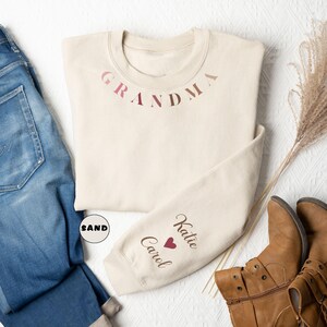 Custom Grandma Sweatshirt: Grandkids Names on Sleeve, Nana Gift