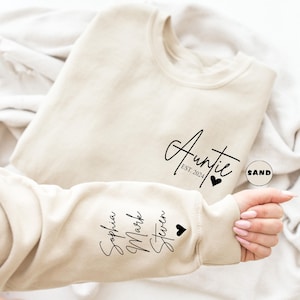 Custom Auntie Sweatshirt: Personalized Nieces Nephews Names, Pregnancy Reveal