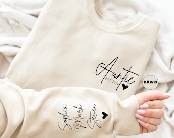 Custom Auntie Sweatshirt: Personalized Nieces Nephews Names, Pregnancy Reveal