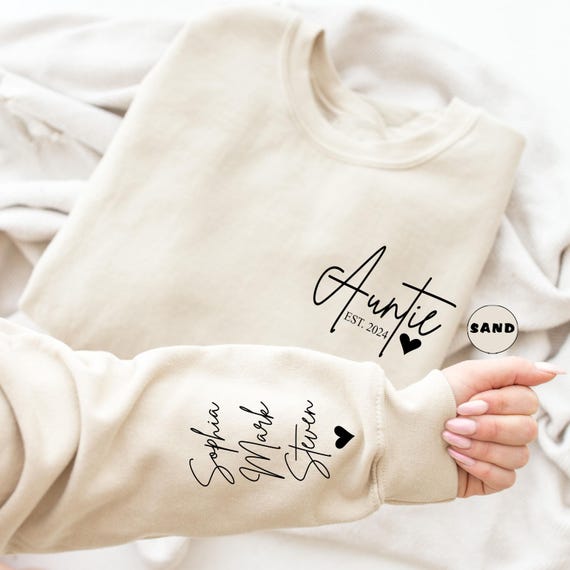 Custom Auntie Sweatshirt: Personalized Nieces Nephews Names, Pregnancy Reveal
