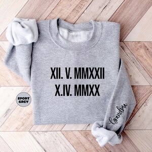 Custom Roman Numeral Sweatshirt With Names On Sleeve, Personalized Matching Couples Hoodie, Anniversary Outfit Gift, Valentines Wedding Gift