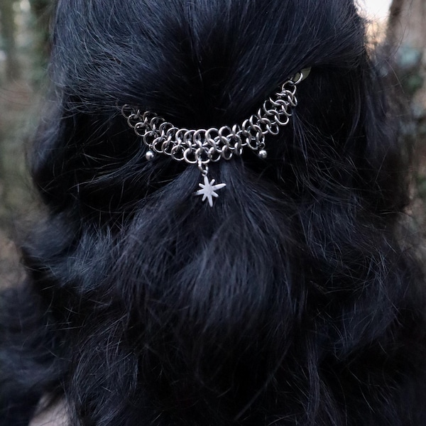 DIADEM | celestial chainmaille hair clips | stainless steel | chainmail jewelry