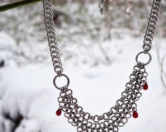 SANGUINE | chainmaille blood drip necklace | stainless steel | chainmail jewelry