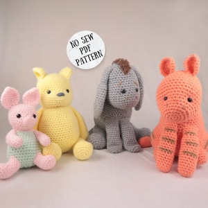 PATRÓN PDF 4en1 Sin Costura, Winnie the Pooh y sus amigos, Patrón de crochet Amigurumi, amigurumi fácil, Eeyore, Piglet, Tigger, instrucciones FÁCILES