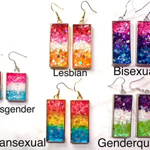 Glow in the dark Pride glitter earrings; handmade; Pride Earrings;