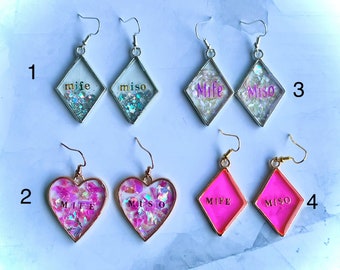 Mife and Miso Earrings for Support of Reproductive Rights. Handmade. Multiple styles & colors!
