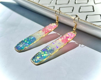 Transgender Flag Pride Inspired Earrings. Handmade. Glitter glows in the dark.