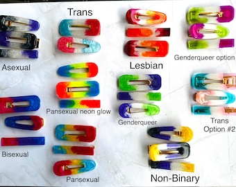 Pride hair pins; LGBTQIA Pride hair clips; handmade resin hair clips;