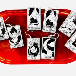 Black Cat Tarot Card Earrings; Halloween jewelry; Fun Jewelry