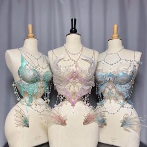 Aquamarine Resin Porcelain Corset Top Mermaid Bra in a dream Mermaid costume Handmade applicable to custom color & style