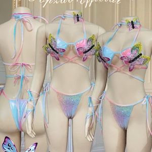 Rave outfits Butterflies glitter bikini bra with rhinestones bikini festival outfits