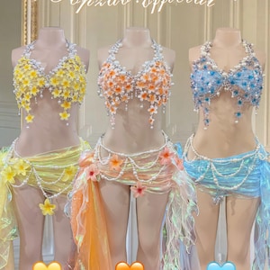 Sun Bloom Fairy Costume Bra & Skirt Set Handmade Rave Outfit Festival Clothing Ethereal Costume, Floral Bra for Festival or Photoshoot