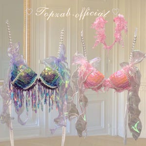 Rave outfits Mermaid Bra custom bra handmade bikini festival outfits Mermaid Flake Mermaid Scale Hologram color bra